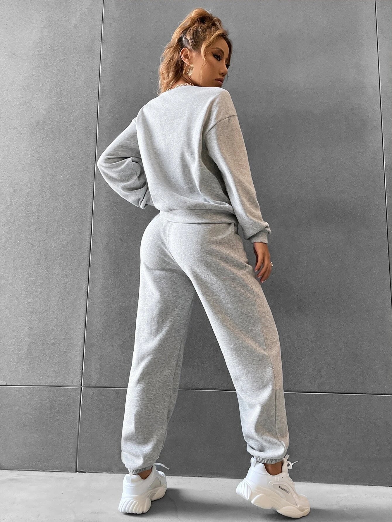 SXV Solid Drop Shoulder Sweatshirt & Sweatpants