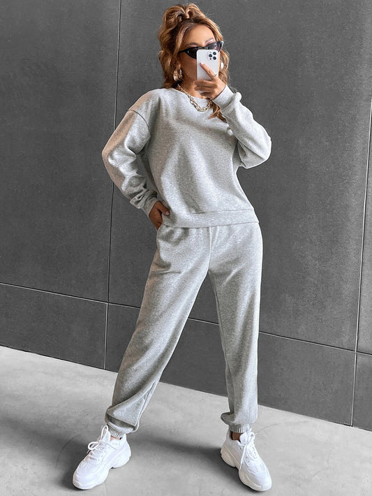 SXV Solid Drop Shoulder Sweatshirt & Sweatpants