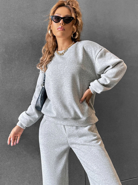 SXV Solid Drop Shoulder Sweatshirt & Sweatpants