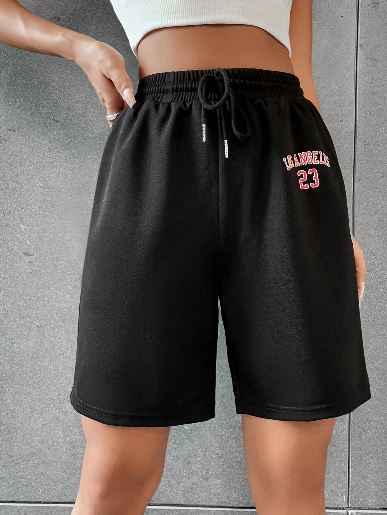SXV LOS ANGELES 23Letter Graphic Drawstring Waist Shorts