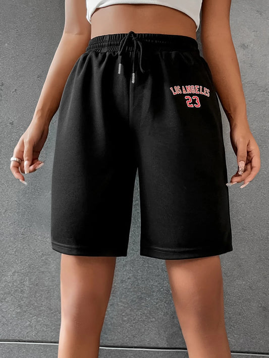 SXV LOS ANGELES 23Letter Graphic Drawstring Waist Shorts