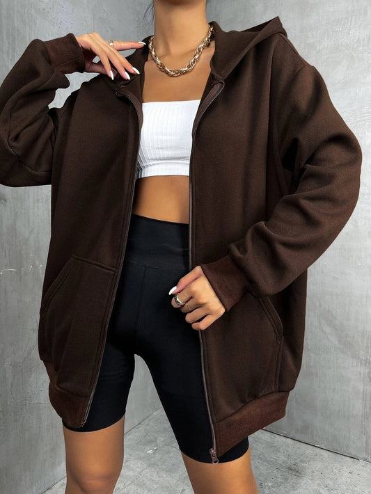 SXV plain solid zipper hoodie for women