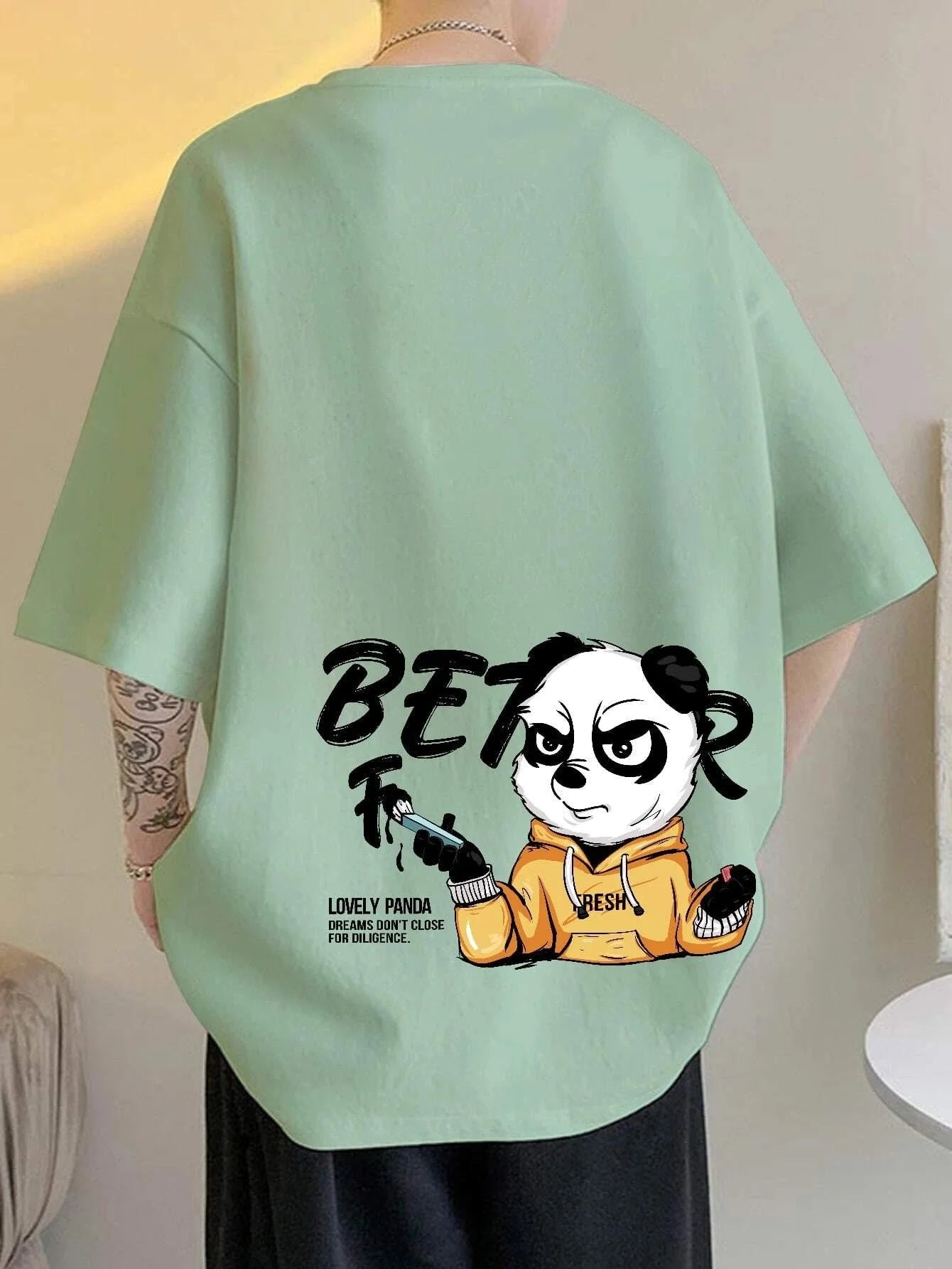 SXV 'Fresh Panda' Printed Cool Aesthetic Oversized Baggy T-shirt