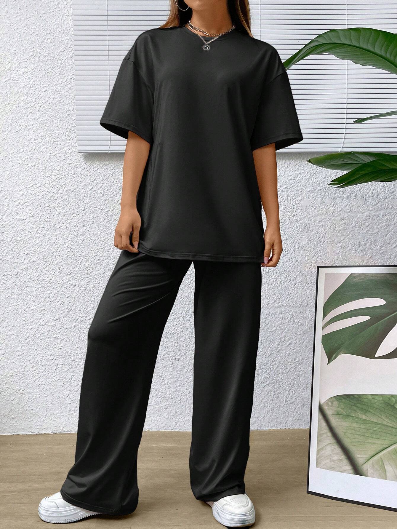 SXV black oversized tee with plazzo coordset