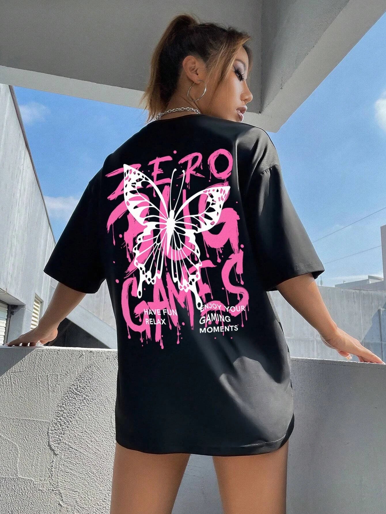 SXV 'ZERO BUG GAMES' Printed Cool Aesthetic Oversized Baggy T