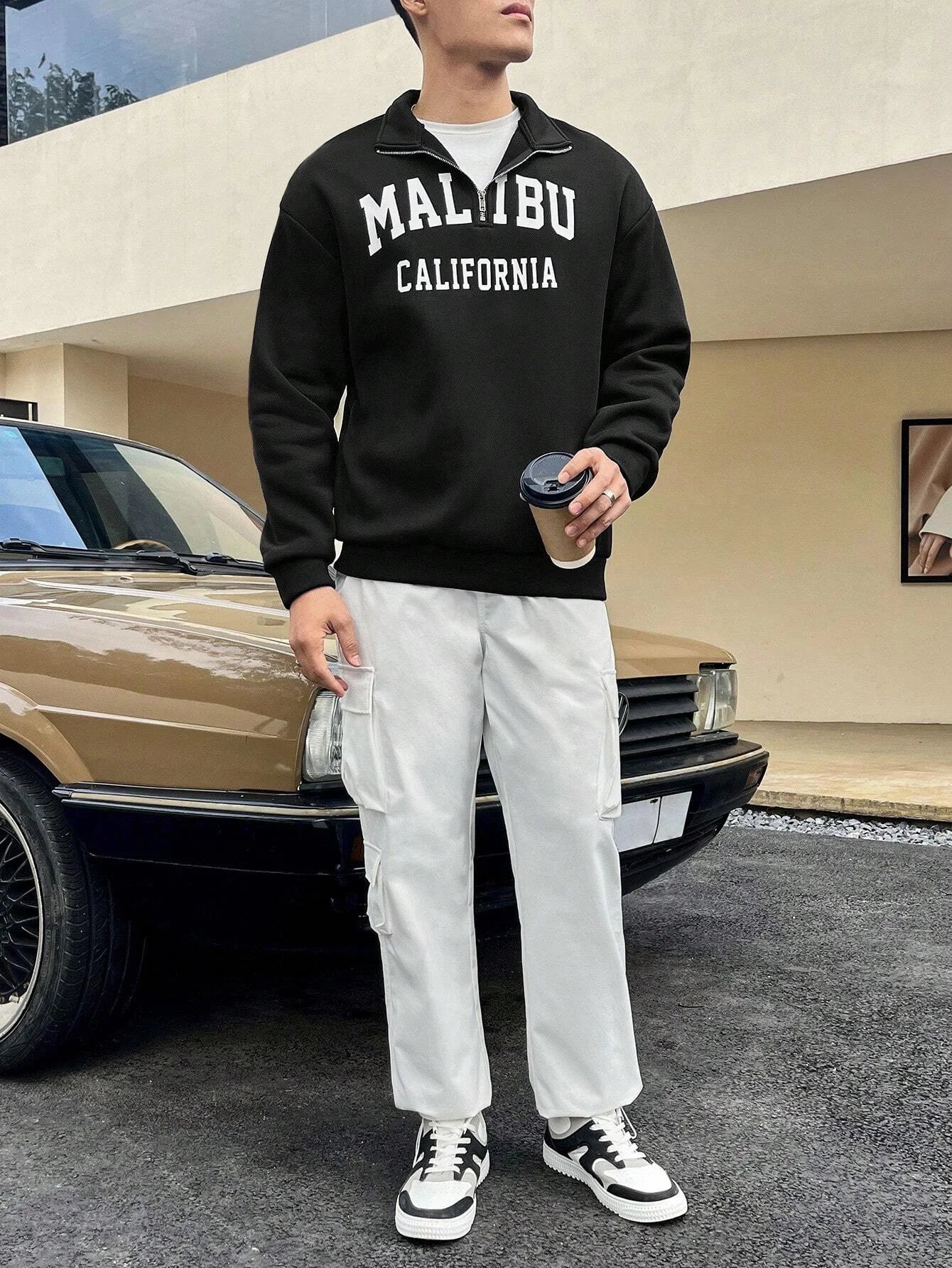 SXV STYLE MALIBU Printed Half Zipper Collared Sweatshirt for Men