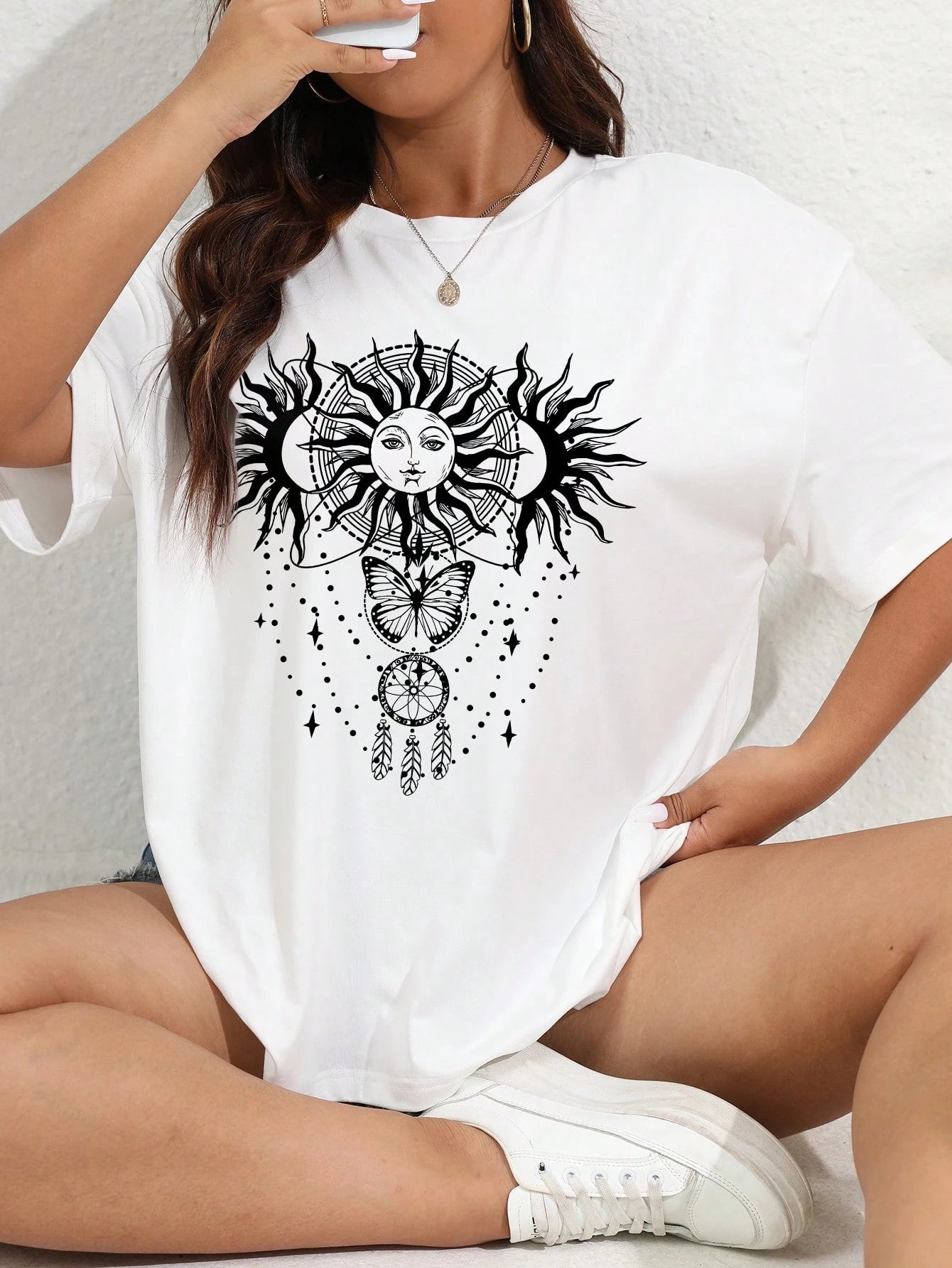 SXV Sun & Moon Print Drop Shoulder Tee Graphic