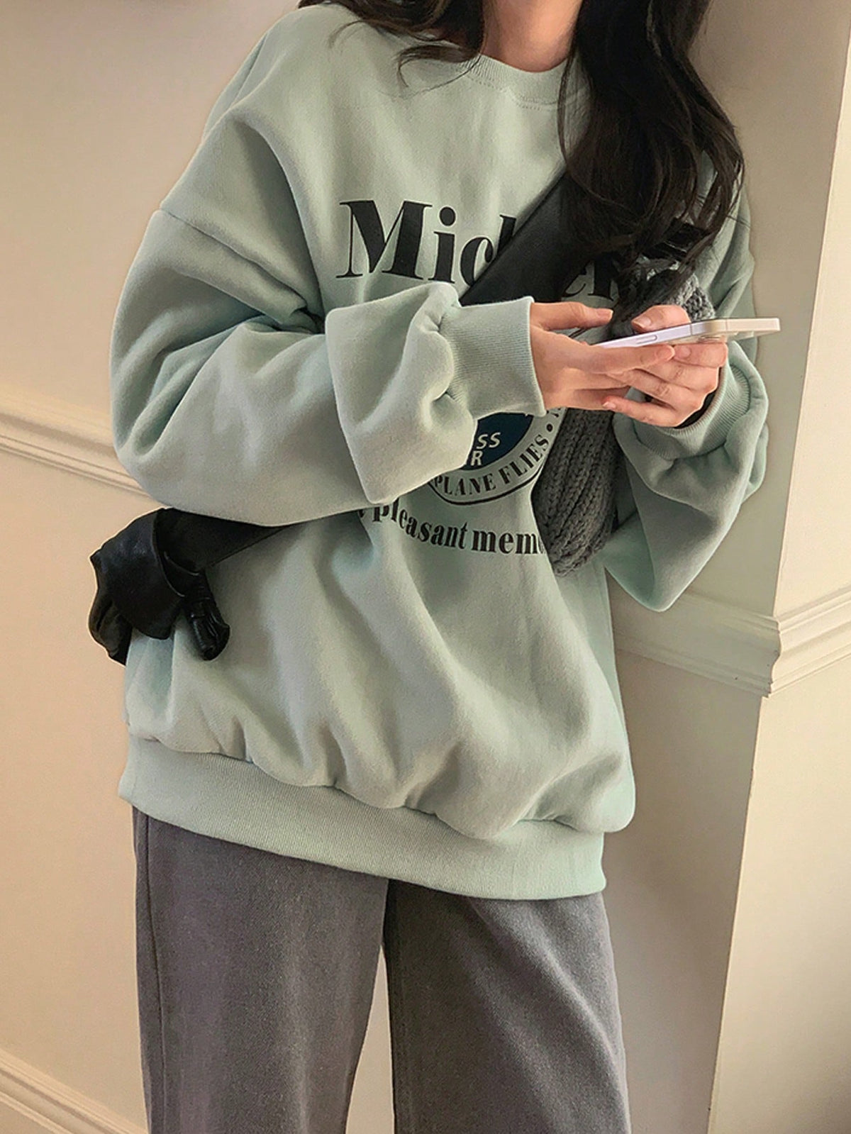 SXV Swiss air Letter Graphic Drop Shoulder Oversized Pullover,Long Sleeve Tops,Fall Clothes Sweatshirt