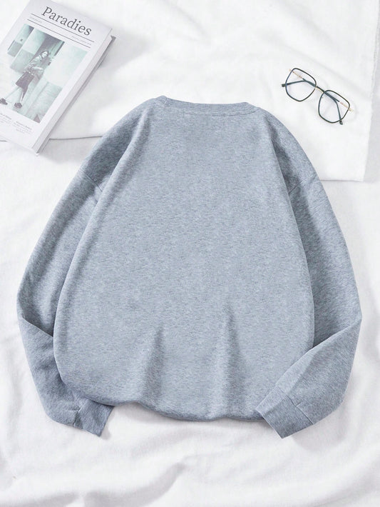 SXV touch my coffee Cartoon & Slogan Graphic Drop Shoulder Sweatshirt