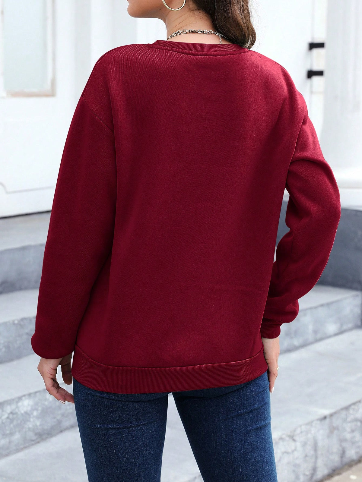 SXV Women's Heart Printed Drop Shoulder Sweatshirt