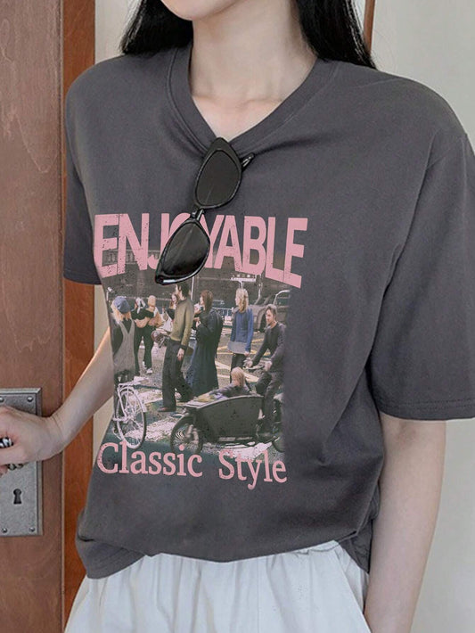 SXV Women's Loose Street Style T-Shirt With Figure Printing