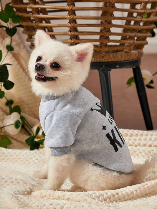 SXV 1pc Gray King Crown Printed Pet Sweatshirt Without Hood For Keeping Warm, Holiday