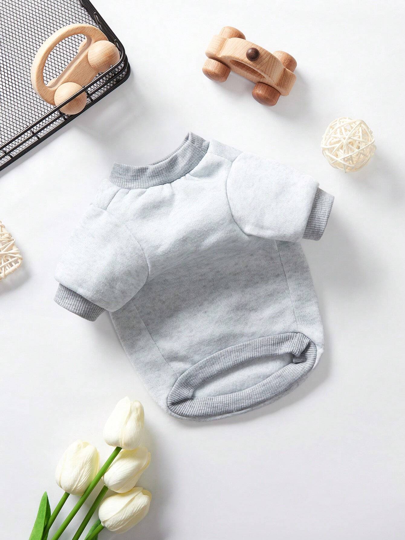 SXV 1pc Gray King Crown Printed Pet Sweatshirt Without Hood For Keeping Warm, Holiday