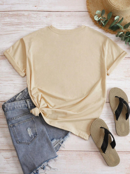 SXV Women Lips Print Short Sleeve T-Shirt, BROWN SUGAR Graphic Tee, Summer Top