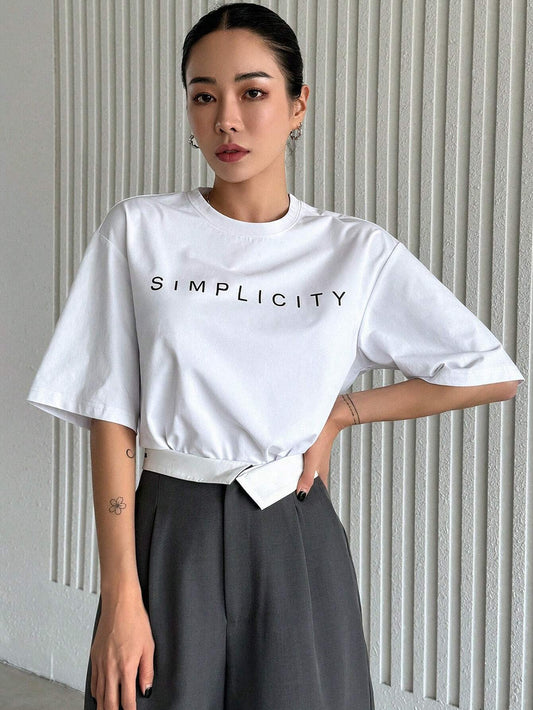 SXV Loose Fit Letter Print Short Sleeve Round Neck T-Shirt SIMPLICITY