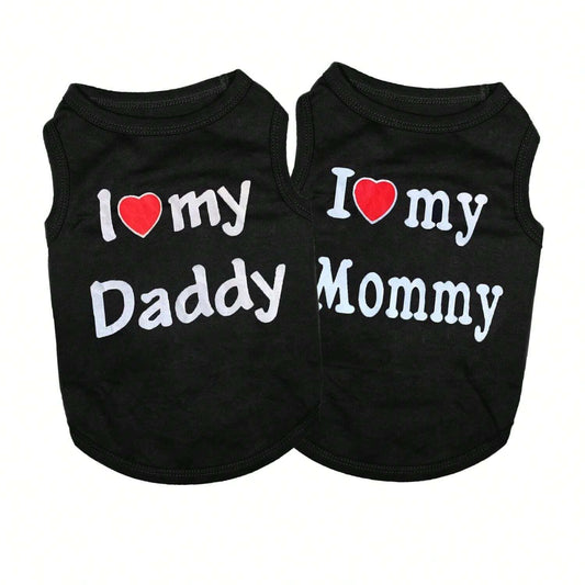 SXV 1 Pc Pet Dog Vest T-Shirt I Love My Daddy Mommy Vest Gift Costume Clothes For Small Puppy Cat Kitten Yorkshire Chihuahua Poodle Teacup Terrier Rabbit Baby Dogs