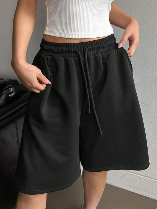 SXV Women's Solid Color Casual Elasticated Drawstring Shorts For Daily Wear