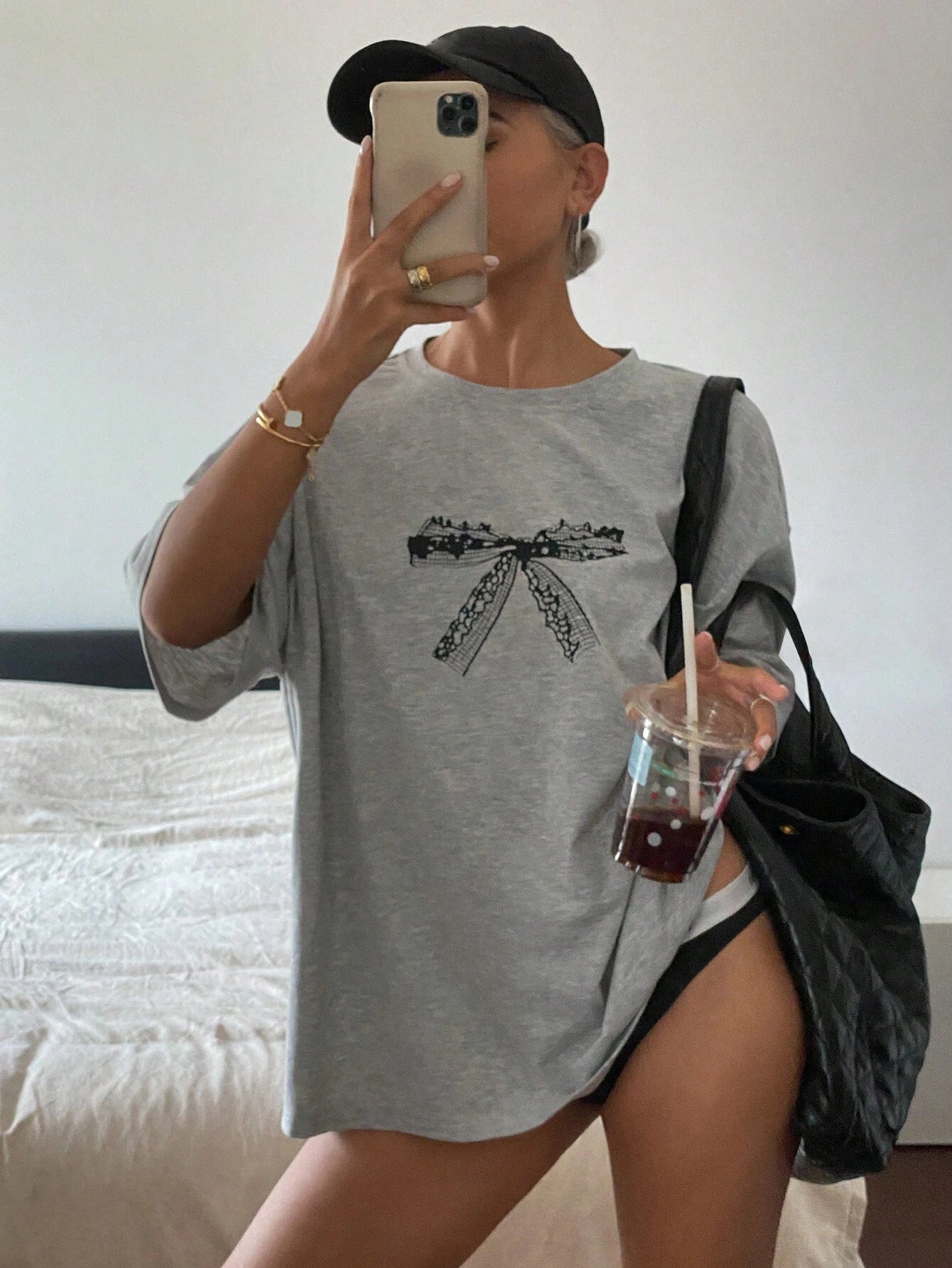 SXV Bowknot Printed Round Neck Casual Casual T-Shirt