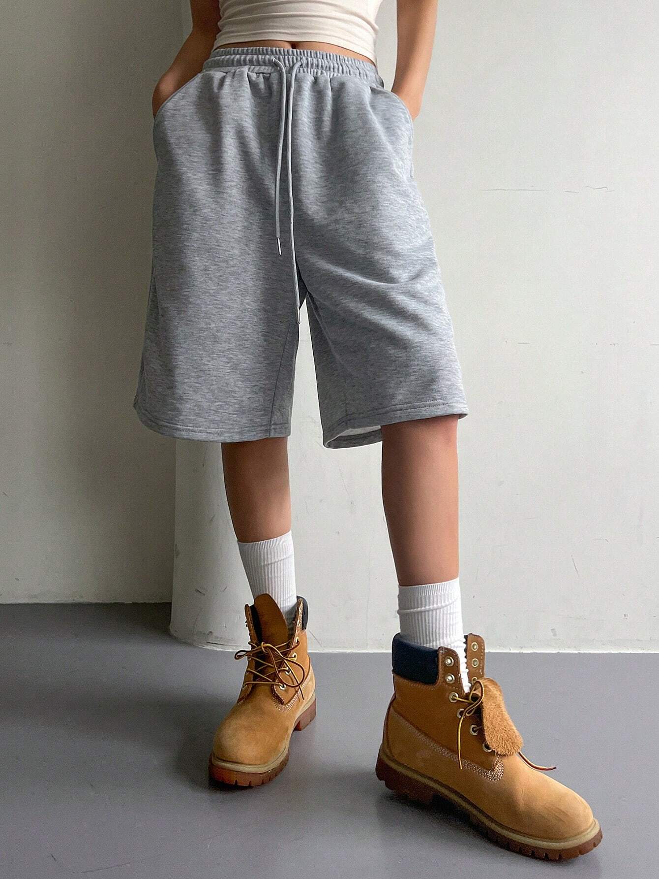 SXV Women's Solid Color Casual Elasticated Drawstring Shorts For Daily Wear