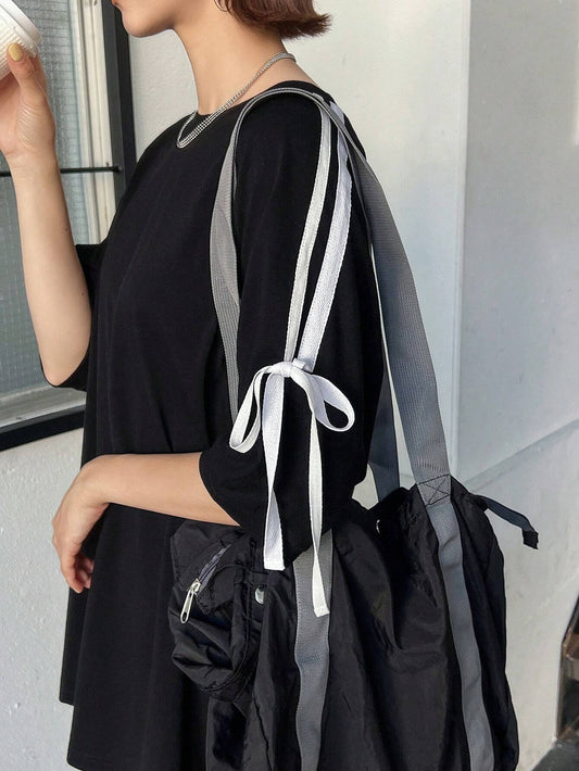 SXV Contrast Tape Knot Side Drop Shoulder Tee