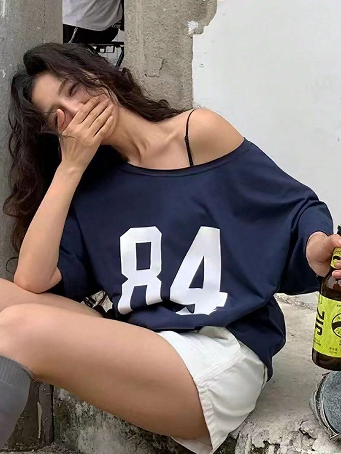 SXV Off shoulder Brown 84 Women's Summer Digital Printing Asymmetric Neck Short Sleeve Casual Loose T-Shirt Graphic Tees