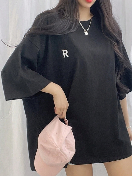 SXV CUSTOM Women'S Round Neck T-Shirt With Letter Print Oversized Tshirt