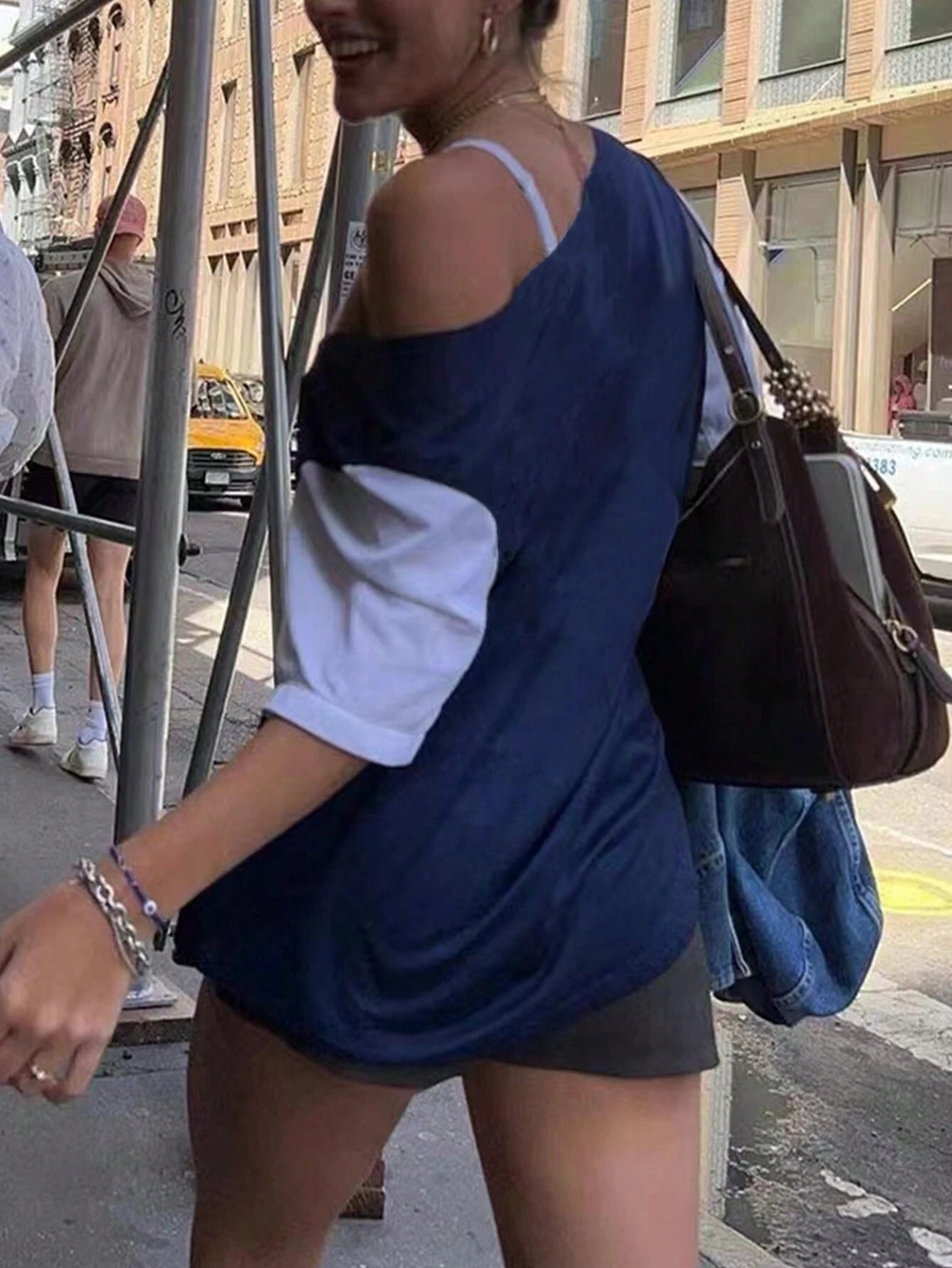 SXV Women's Asymmetric Collar Contrast Color Numeric Print Summer Short Sleeve T-Shirt Graphic Tees