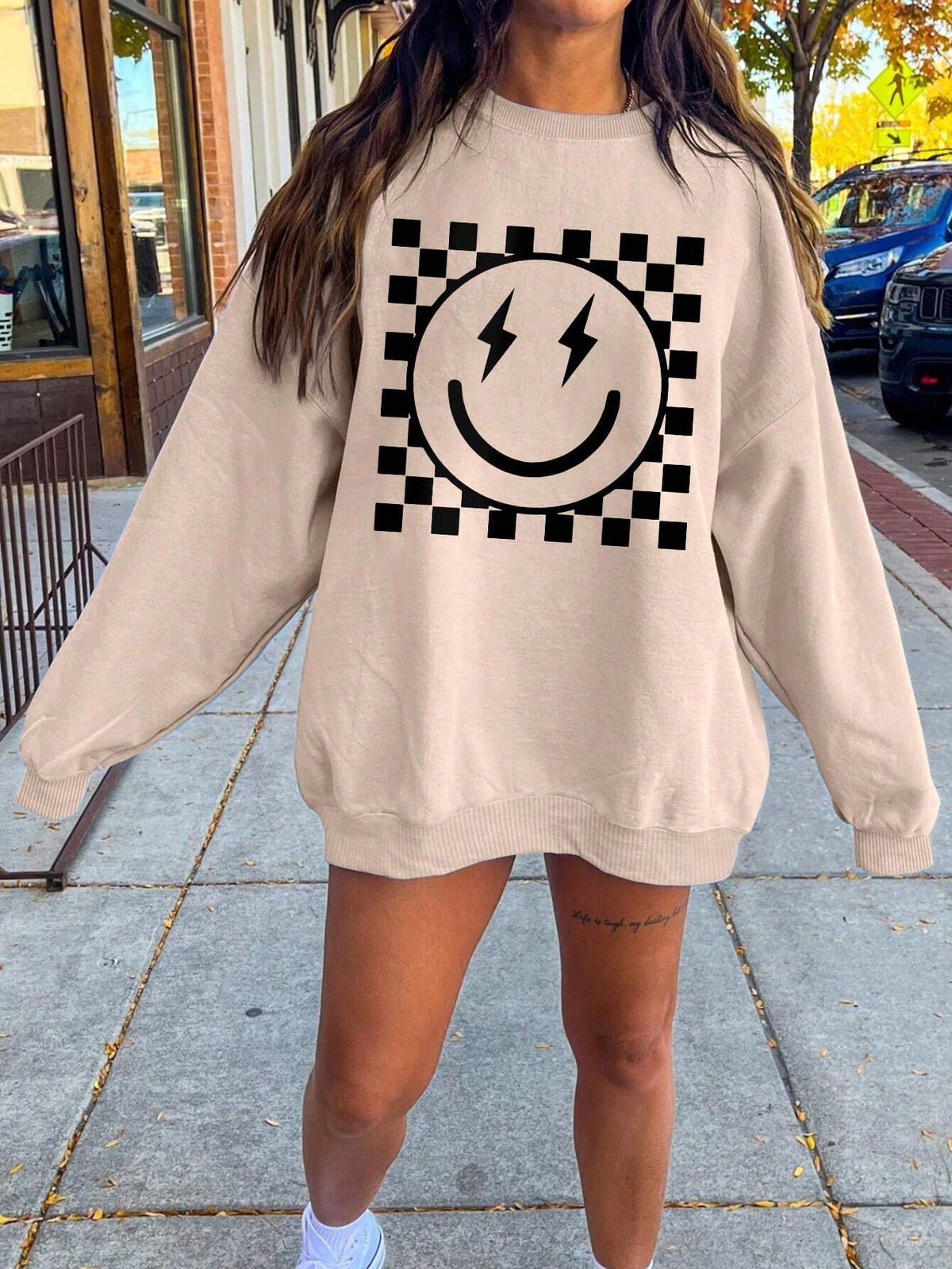 SXV Women's Casual Checkered Printed Fleece Sweatshirt