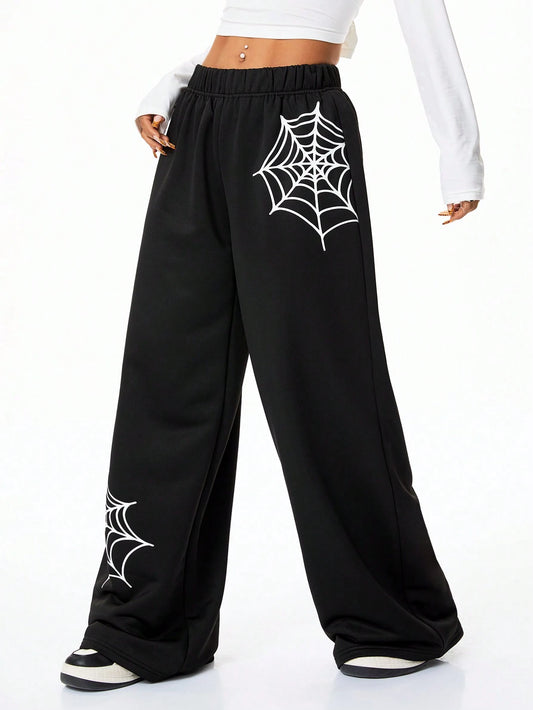 SXV Spider Web Printed Sweatpants For Outdoor Wear,Back To School For Fall