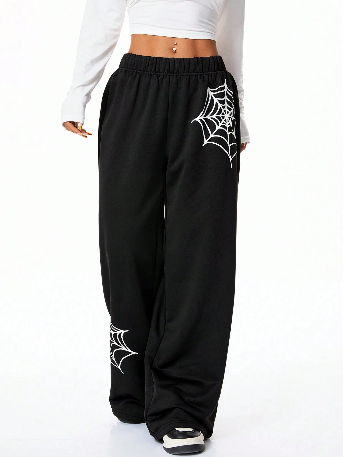 SXV Spider Web Printed Sweatpants For Outdoor Wear,Back To School For Fall