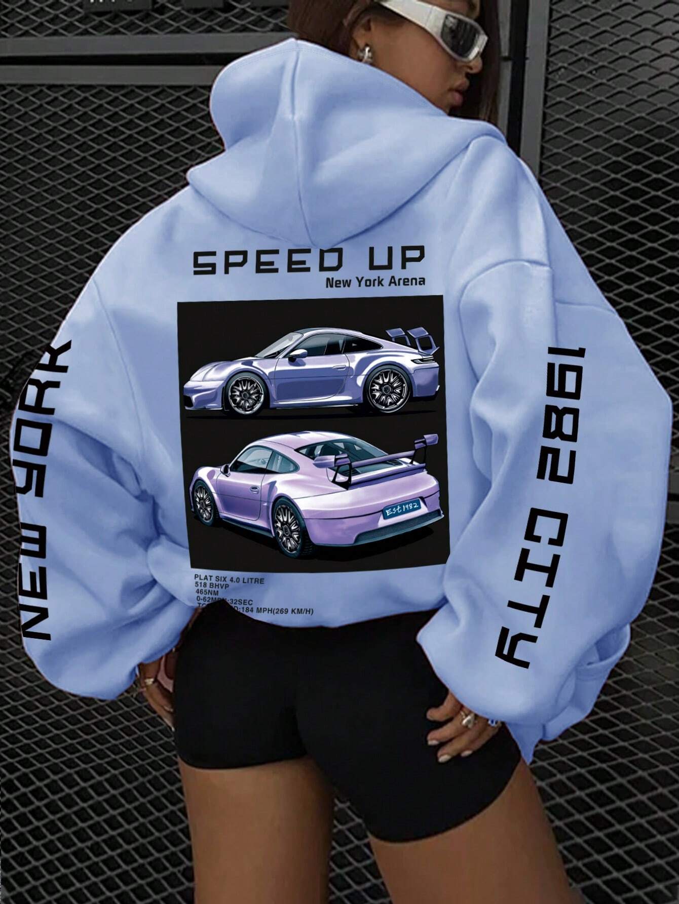 SXV Speed Up Car Graphic Print Thermal Lined Hoodie Sweatshirt, Fashion Streetwear