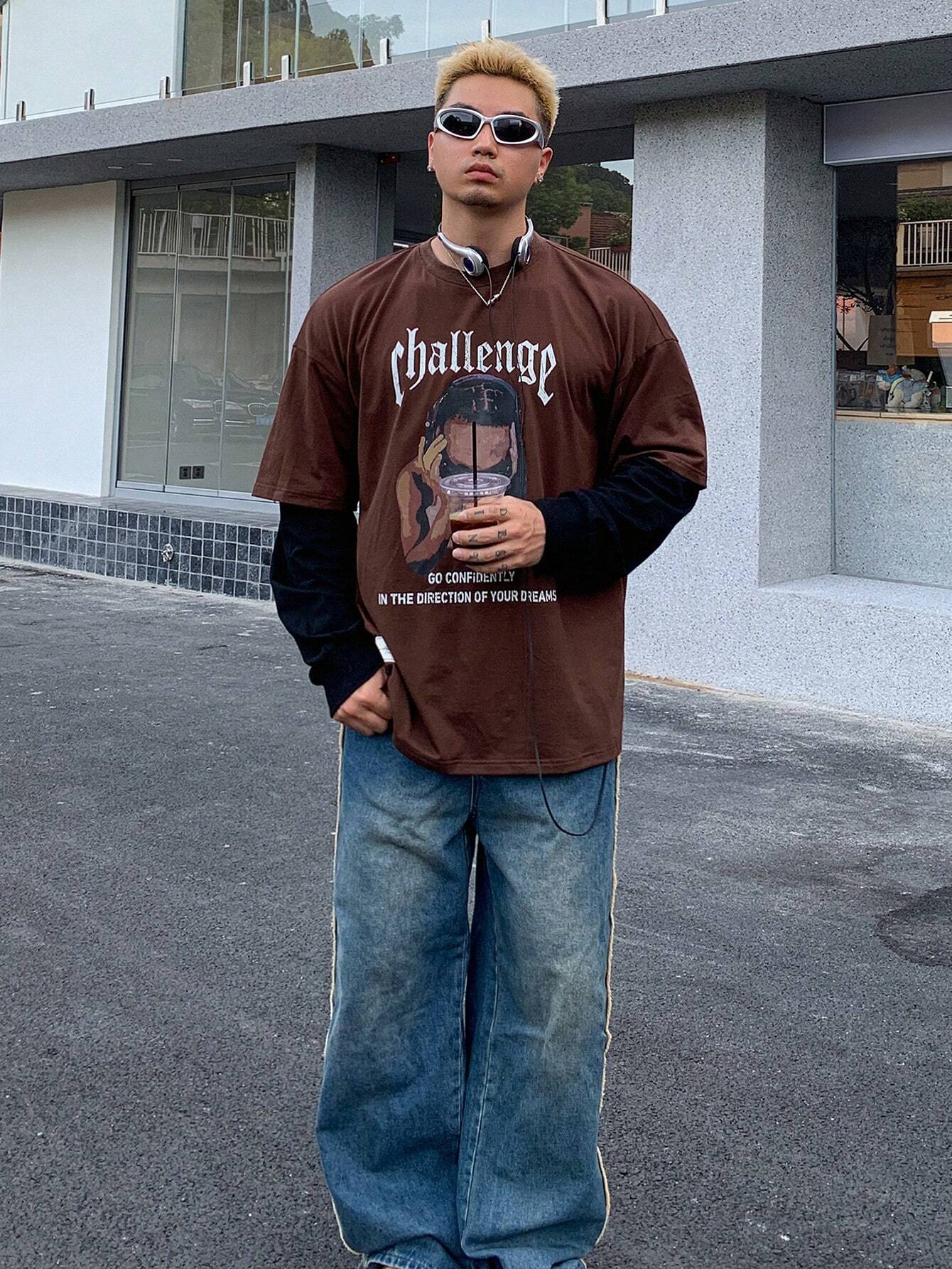 SXV challenge Men's Round Neck Letter Graphic Fashionable T-shirt