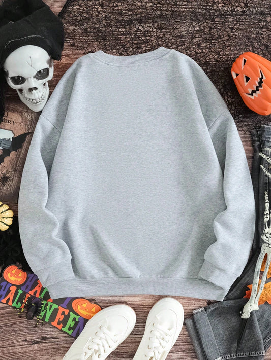 SXV Stay spooky Coffee Women Ghost Print Crewneck Long Sleeve Sweatshirt