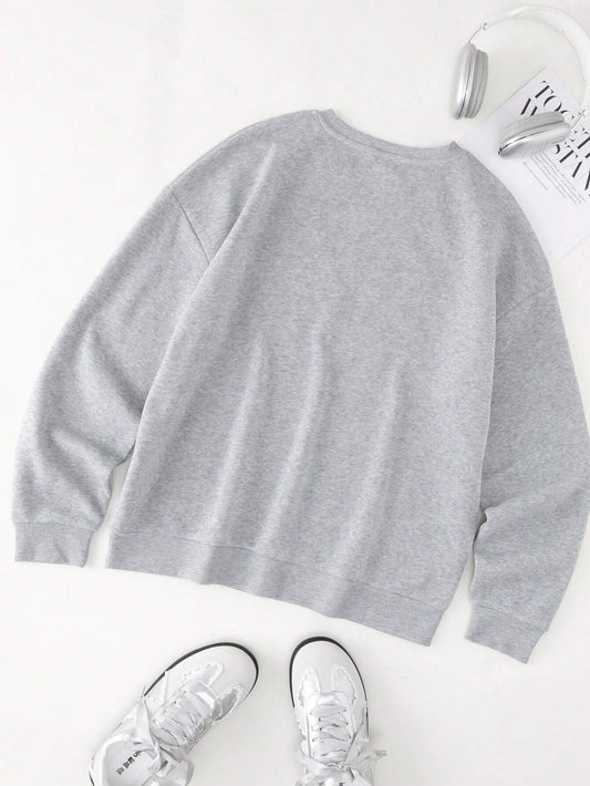 SXV Cross Print Round Neck Long Sleeve Casual Fleece Sweatshirt For Autumn