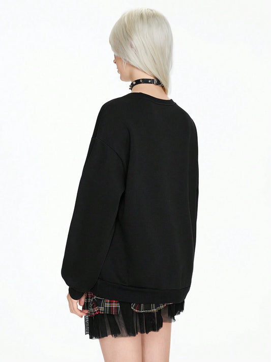 SXV 'eye and star’ Printed Cool Aesthetic Drop Shoulder Oversized Baggy Sweatshirt