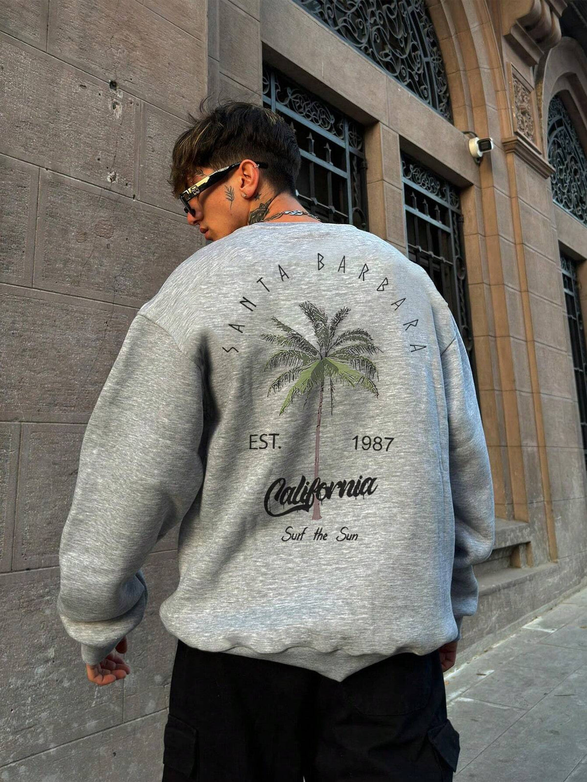 SXV 'SURF THE SUN’ Printed Cool Aesthetic Drop Shoulder Oversized Baggy Sweatshirt
