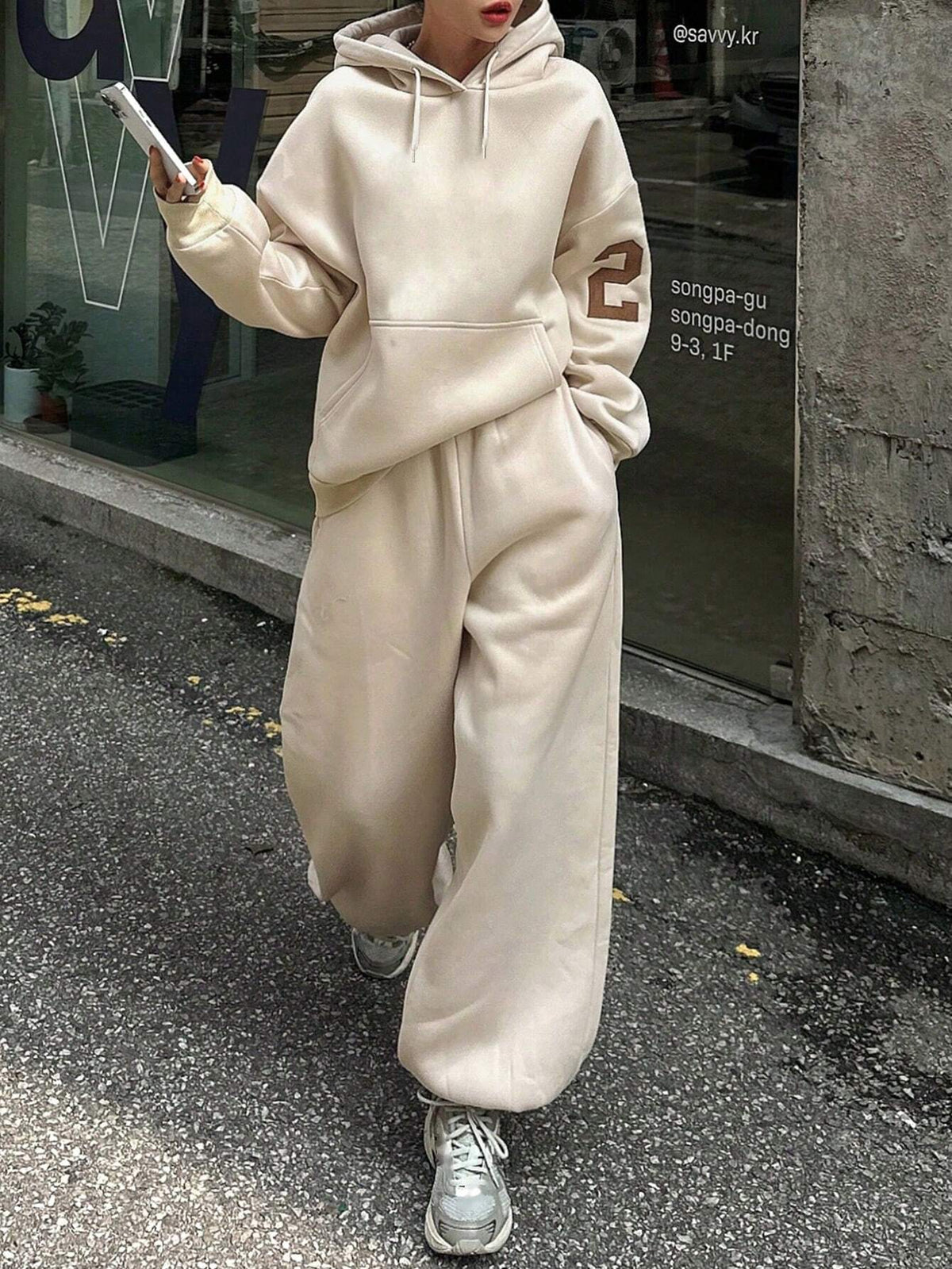 SXV Women Hooded Sweatshirt And Drawstring Hem Sweatpants Set, Casual