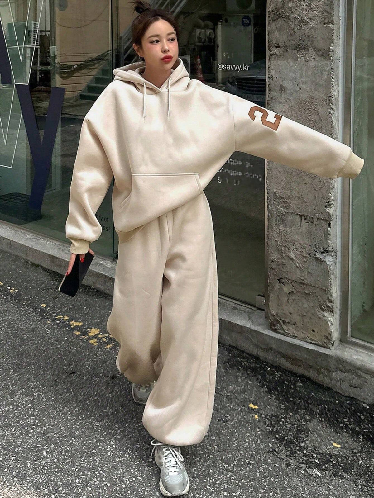 SXV Women Hooded Sweatshirt And Drawstring Hem Sweatpants Set, Casual