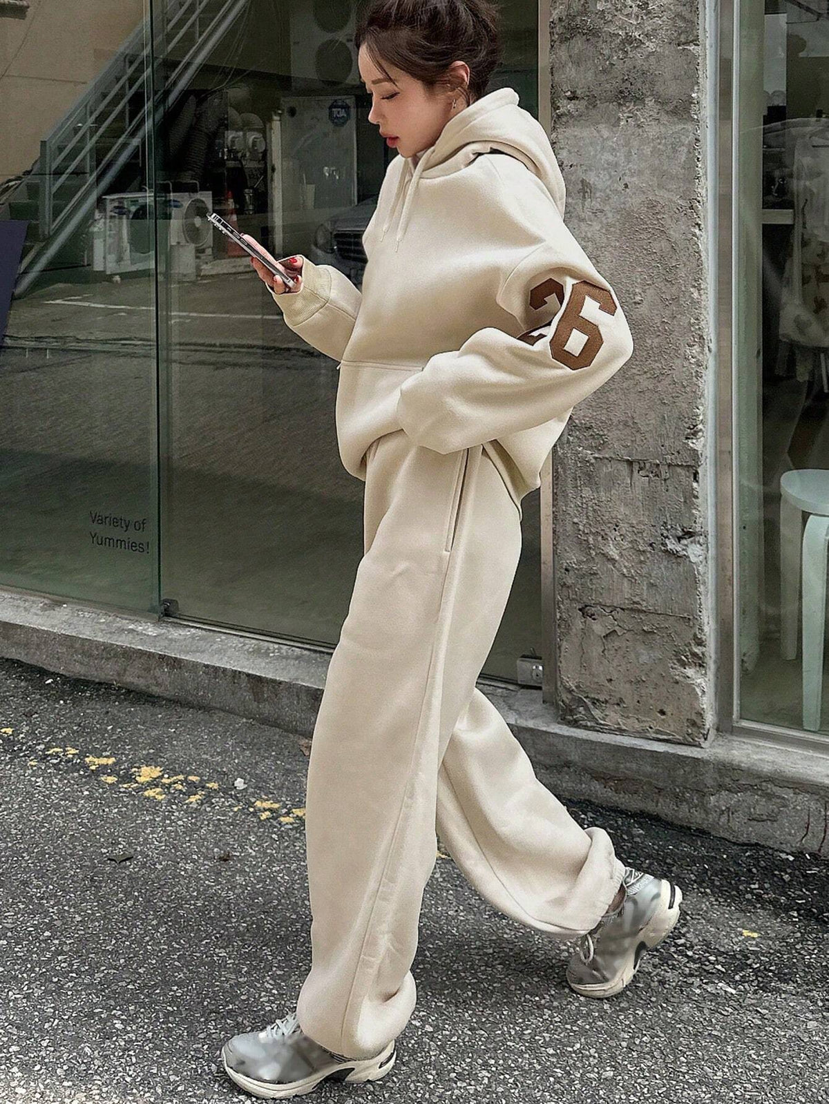 SXV Women Hooded Sweatshirt And Drawstring Hem Sweatpants Set, Casual
