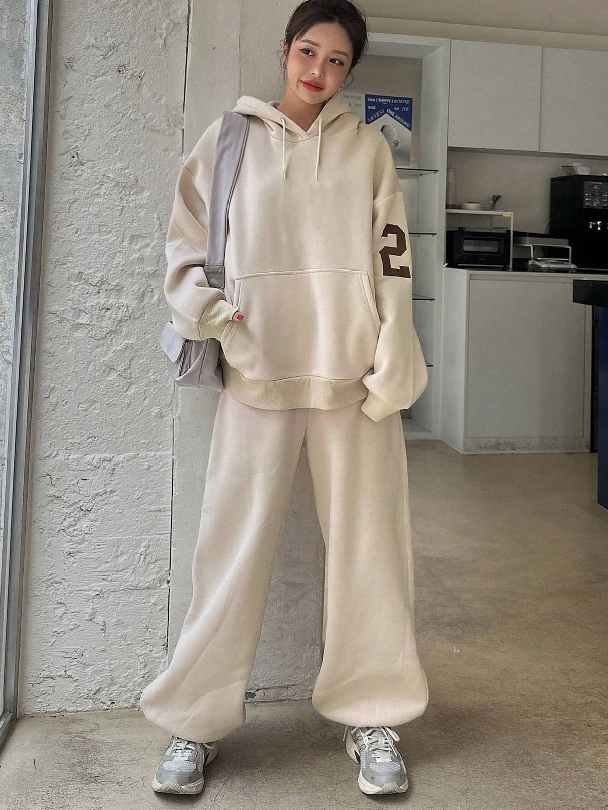 SXV Women Hooded Sweatshirt And Drawstring Hem Sweatpants Set, Casual