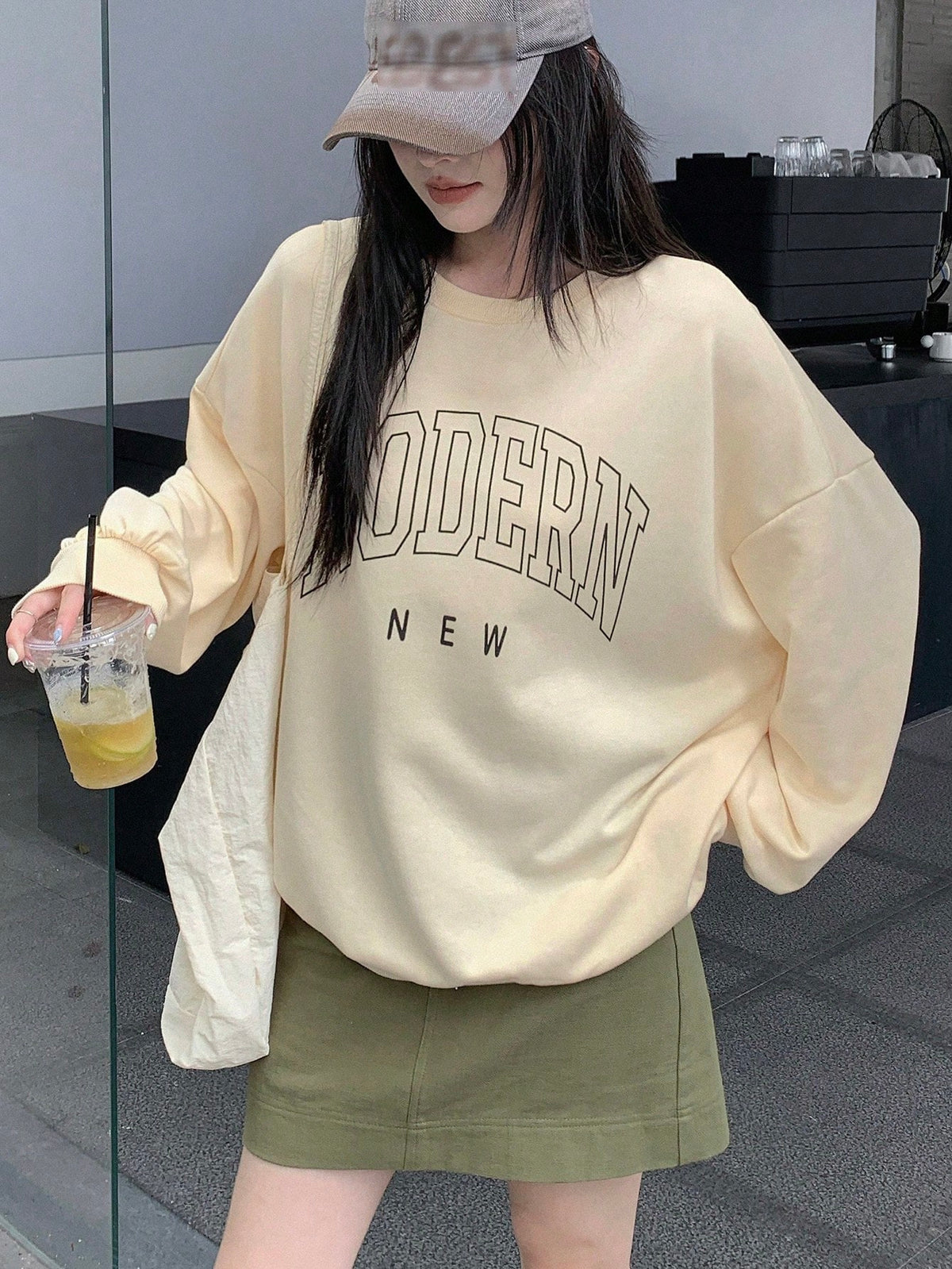 SXV Women's Casual Letter Print Drop Shoulder Long Sleeve Loose Sweatshirt