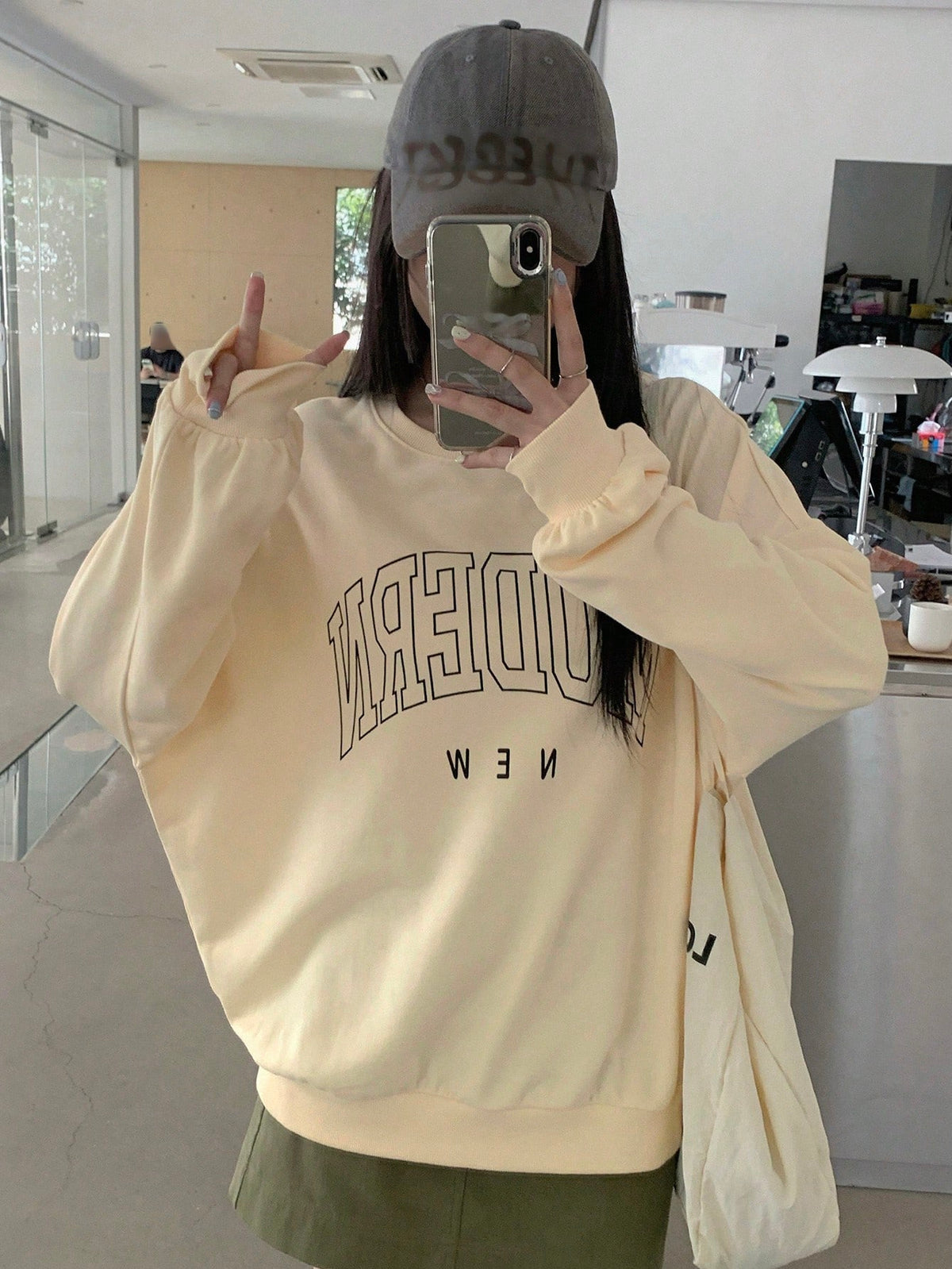 SXV Women's Casual Letter Print Drop Shoulder Long Sleeve Loose Sweatshirt