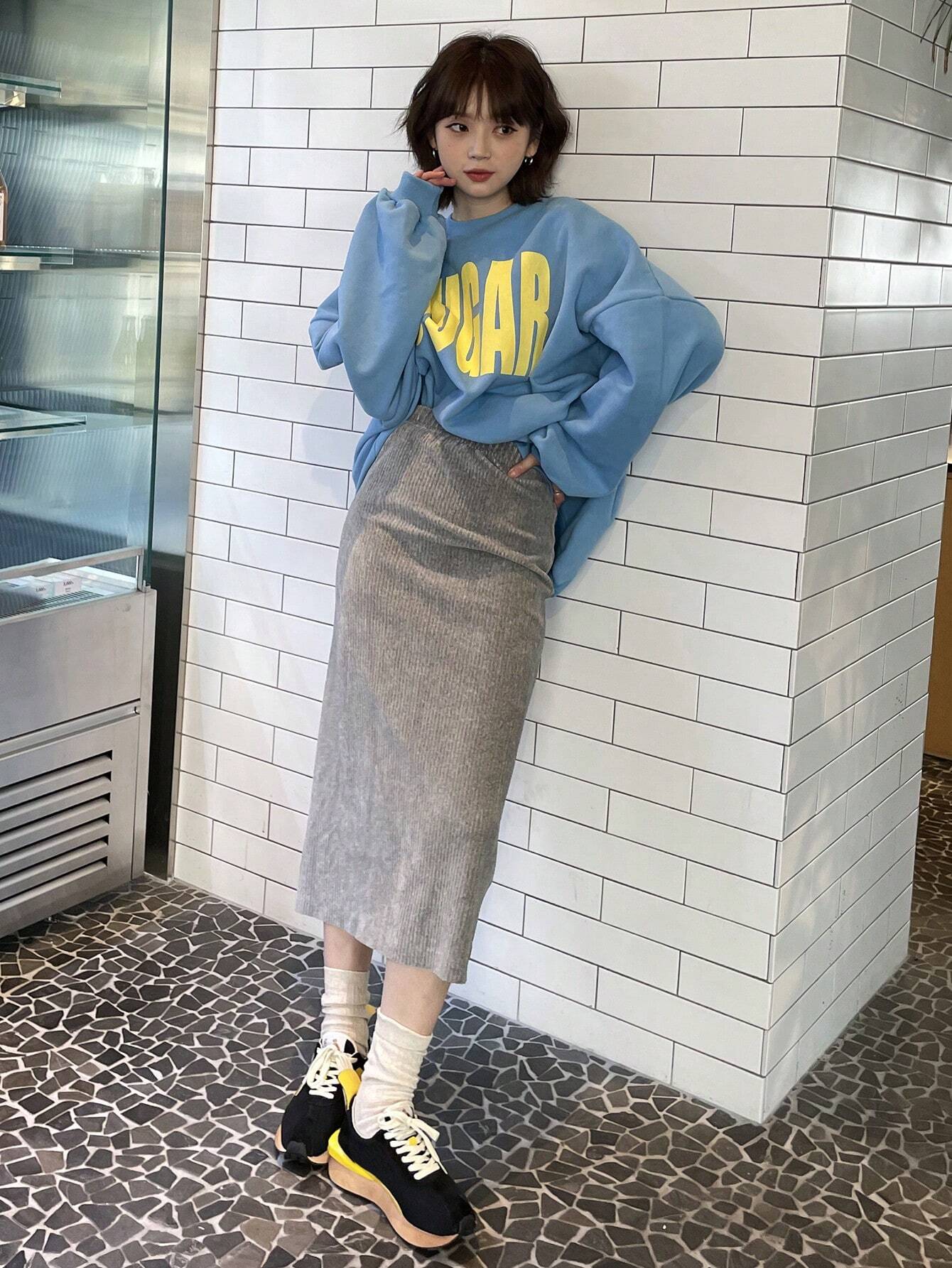 SXV Women Oversized Big Letter Casual Thermal Lined Pullover Sweatshirt For Spring Autumn