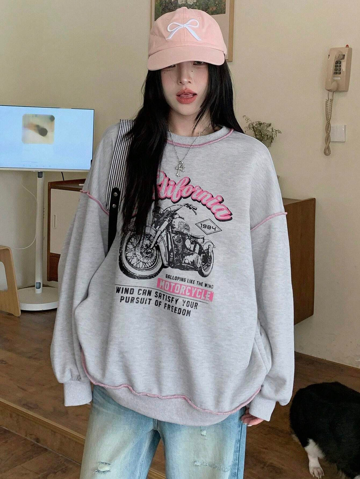 SXV Women's Loose Contrast Color Thermal Lined Thick Sweatshirt Fall,Winter
