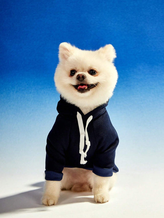 SXV 1pc Pet Dog Casual Hooded Sweatshirt, Woof University Letter Print, Navy Blue