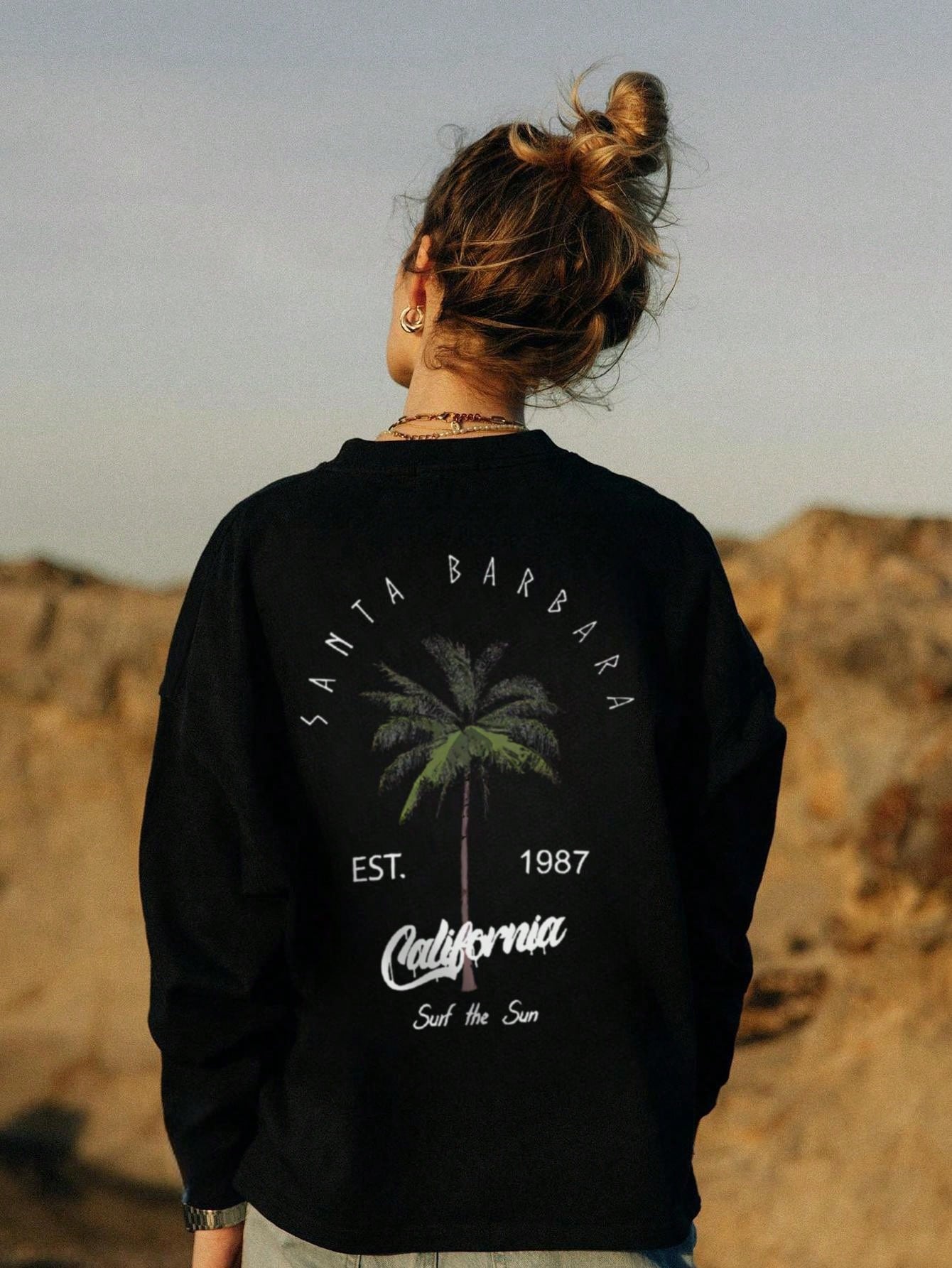 SXV 'surf the sun' Printed Cool Aesthetic Oversized Full Sleeves Baggy T-shirt