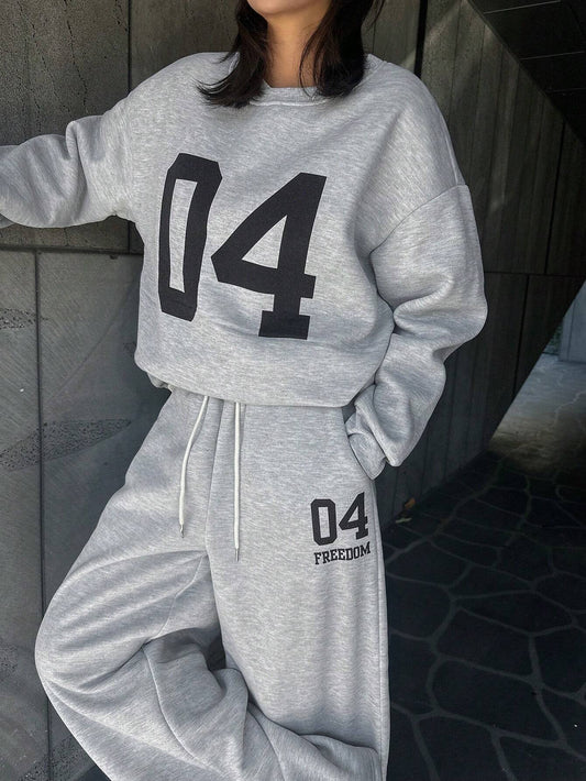 SXV Set Women Casual Round Neck Long Sleeve Digital Print Top And Pants Set