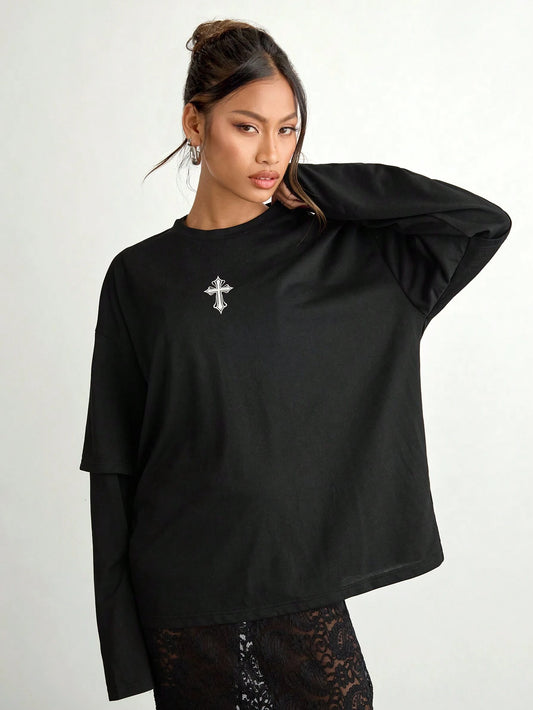 SXV Unisex Loose Fit Drop Shoulder Faux Round Neck Half Sleeves T-Shirt