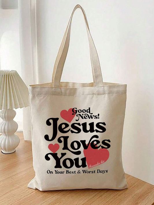 SXV Good News!Jesus Loves YouPrint Tote Bag,Christian Tote Bag, Vintage Bible Verse Printed Tote Bag, Christian Gift