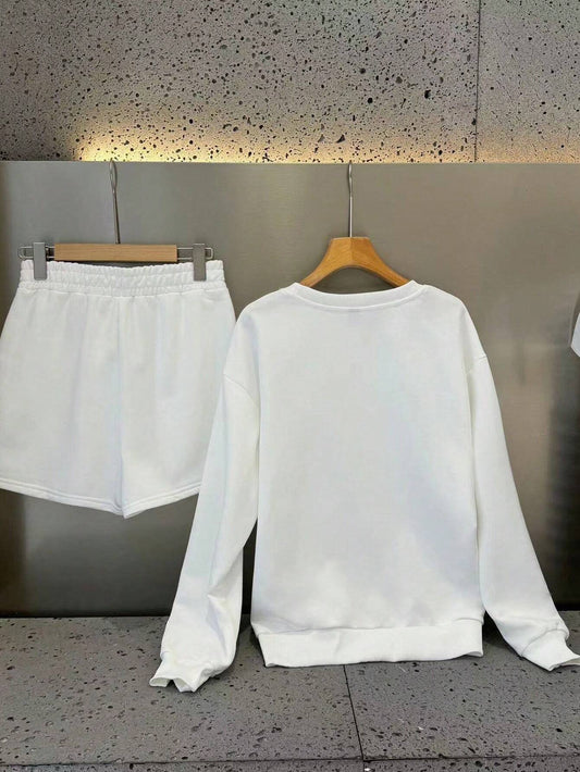 SXV 2pcs Casual Minimalist i am litterally just a girl Pattern Round Neck Long Sleeve Loose Top For Women